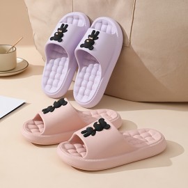 Women's Kawaii Teddy Bear Pillow Slides, Solid Color Cute Cartoon Non-slip Massage Slippers, Indoor Bathroom Shoes