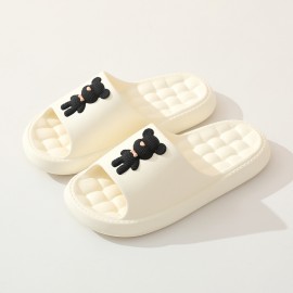 Women's Kawaii Teddy Bear Pillow Slides, Solid Color Cute Cartoon Non-slip Massage Slippers, Indoor Bathroom Shoes